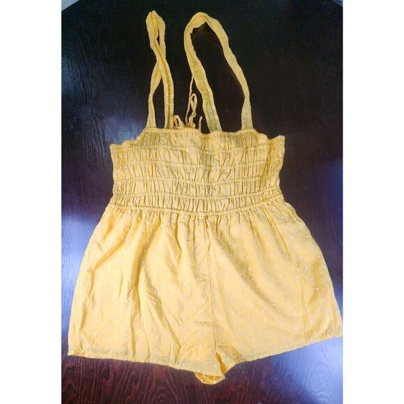 Urban Outfitters Romper Womens Medium Yellow Cleo Embroidered‎ Tie-Back Smocked - Picture 4 of 8